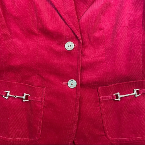 Talbots Red Corduroy Blazer Jacket NWT Size 2 Gold-Tone Buttons Horsebit Details - Picture 4 of 5